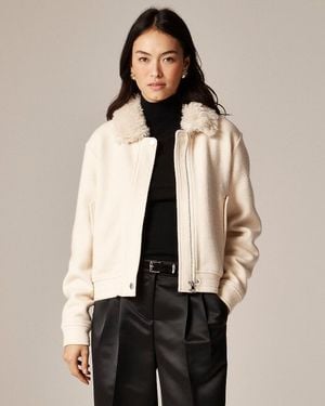 J.Crew Wool-Blend Flight Jacket With Faux-Fur Collar - Natural