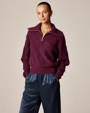 J.Crew Popcorn-Stitch Quarter-Zip Sweater - Purple