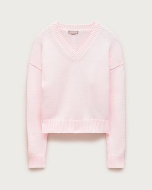 J.Crew Cotton-Blend V-Neck Pullover Sweater - Pink