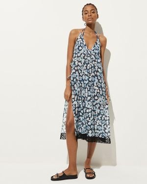 J.Crew Crinkle Side-Tie Dress With Lace Trim - Blue
