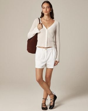 J.Crew Scallop-Trim Cardigan Top - Natural