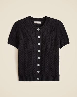 J.Crew Cable-Knit Short-Sleeve Cardigan Top - Black