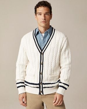 J.Crew Cotton Cable-Knit Varsity Cardigan - Natural