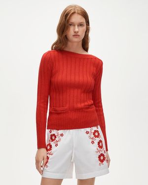 J.Crew Cotton Rib Boatneck Sweater With Pockets - Red