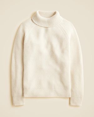 J.Crew Midweight Cashmere Ribbed Raglan-Sleeve Turtleneck Sweater - Natural