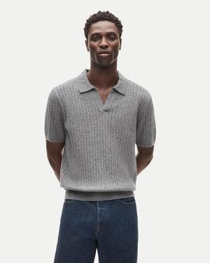 J.Crew Short-Sleeve Cashmere Ribbed Johnny-Collar Sweater-Polo - Gray