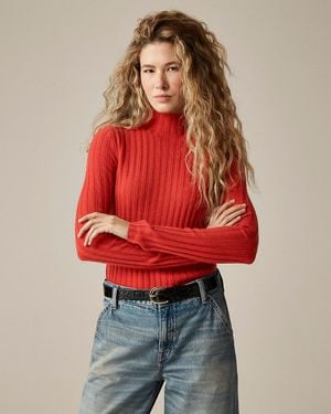 J.Crew Wide-Rib Cashmere Turtleneck Sweater - Red
