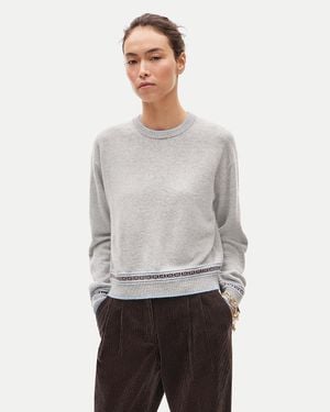 J.Crew Perfect Cashmere Crewneck With Fair Isle Trim - Gray