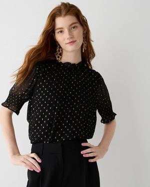 J.Crew Smocked Puff-Sleeve Top - Black