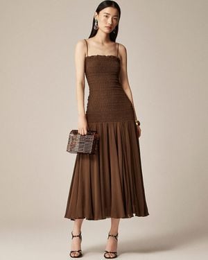 J.Crew Collection Smocked Chiffon Dress - Brown