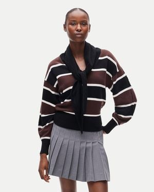 J.Crew Cashmere Striped V-Neck Sweater With Scarf - Blue