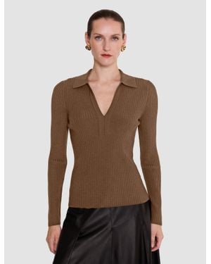 JOSEPH Merino Wool Rib Polo - Brown