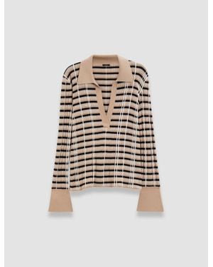 JOSEPH Check Wool & Silk Polo Top - White