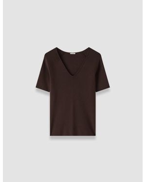 JOSEPH Elly Silk Stretch V Neck Top - Brown