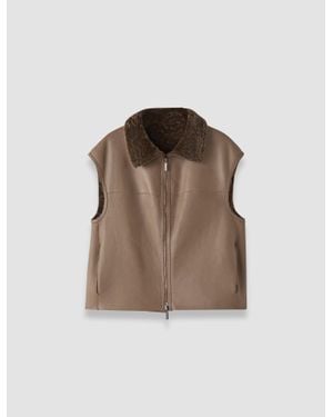 JOSEPH Nico Reversible Textured Shearling Gilet - Brown