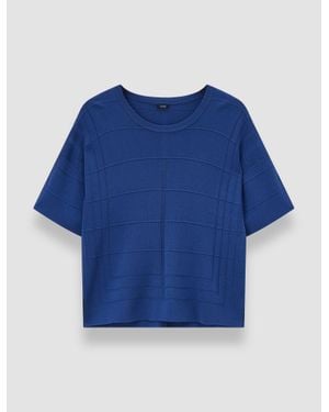 JOSEPH Viscose Grid Knit T-Shirt - Blue