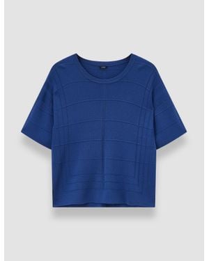 JOSEPH Viscose Grid Knit T-Shirt - Blue