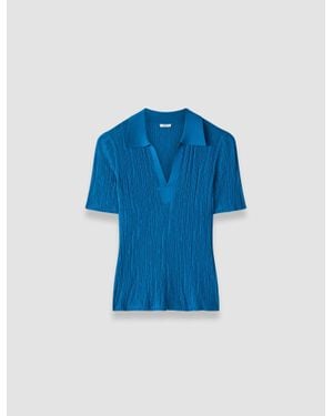 JOSEPH Aliane Crinkle Viscose Polo Top - Blue