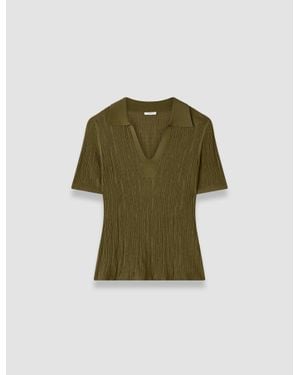 JOSEPH Aliane Crinkle Viscose Polo Top - Green