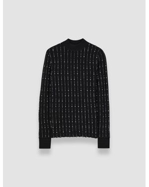 JOSEPH Fragmented Stripes Mock Neck Top - Black