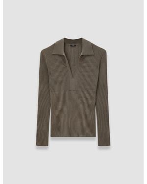 JOSEPH Merino Rib Knit Polo Top - Green