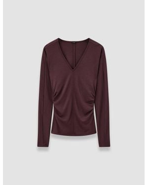 JOSEPH Wool Jersey V Neck Top - Purple