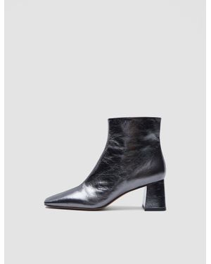 JOSEPH Heeled Metallic Leather Ankle Boots - Black
