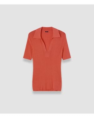 JOSEPH Viscose Rib Knit Polo Top - Red