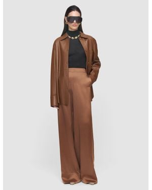 JOSEPH Dijon Silk Satin Pants - Brown