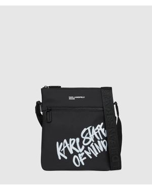 KL Jeans Coated Karl Quote Flat Crossbody Bag - Black