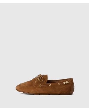 KARL LAGERFELD Ariella Suede Boat Shoes - Brown