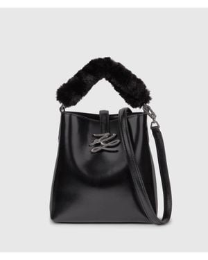 KARL LAGERFELD K/Autograph Drop Small Shiny Bucket Bag - Black