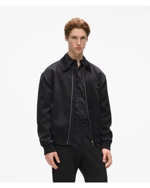 KARL LAGERFELD Monogram Satin Bomber Jacket - Black