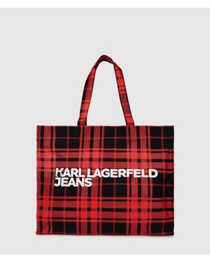 KL Jeans Logo Checked Shopper - Red
