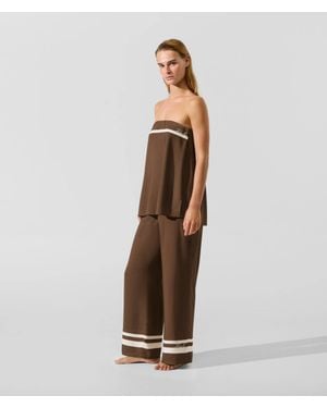 KARL LAGERFELD Signature Contrast Trim Pants - Brown