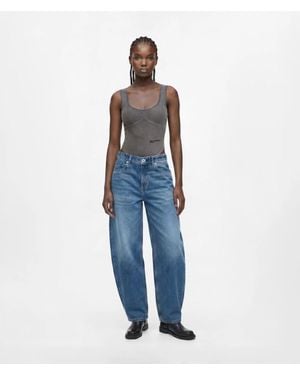 KL Jeans Seamed Mid-Rise Barrel-Leg Jeans - Blue