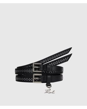 KARL LAGERFELD K/Signature Rhinestone Double Belt - Black
