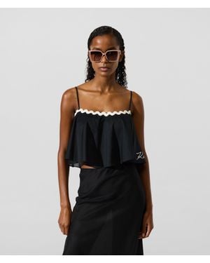 KARL LAGERFELD Scallop Beach Cropped Top - Black