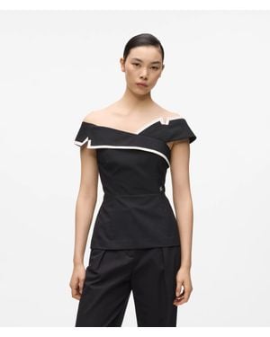 KARL LAGERFELD Tailored Off-Shoulder Top - Black