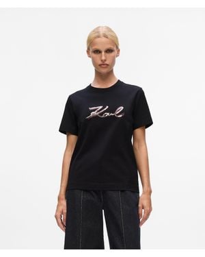 KARL LAGERFELD Sequin Signature T-Shirt - Black
