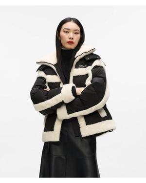 KARL LAGERFELD Faux-Shearling Puffer Jacket - Black