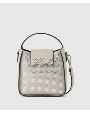 KARL LAGERFELD K/Signature Small Rhinestone Hobo Bag - Gray