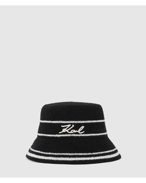 KARL LAGERFELD Signature Knit Bucket Hat - Black