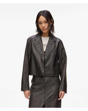 KL Jeans Distressed Faux-Leather Blazer - Black