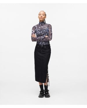 KL Jeans Lace-Up Midi Denim Skirt - Blue