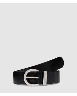 KL Jeans Round Buckle Leather Belt - Black