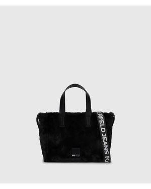 KL Jeans Box Logo Furry Mini Tote Bag - Black