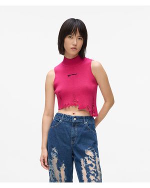 KL Jeans Distressed Knitted Top - Red