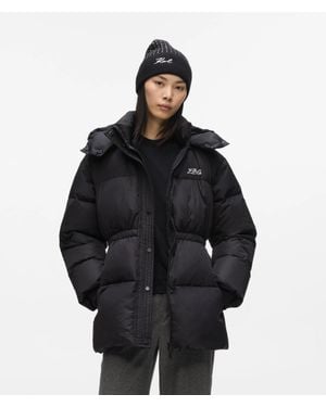 KARL LAGERFELD Cinched Midi Puffer Jacket - Black