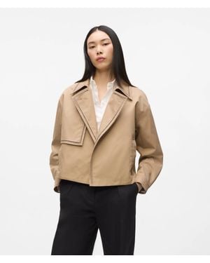 KARL LAGERFELD Cut-Out Embroidery Short Trench Coat - Natural
